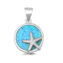 925 Sterling Silver Starfish Pendant With Created Opal Inlay