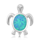 925 Sterling Silver Baby Honu Hawaiian Sea Turtle Pendant With Created Opal Inlay