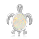 925 Sterling Silver Baby Honu Hawaiian Sea Turtle Pendant With Created Opal Inlay