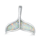 925 Sterling Silver Whale Tail Pendant With Created Opal Inlay