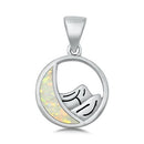 925 Sterling Silver Moon & Mountains Pendant With Created Opal Inlay