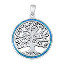 925 Sterling Silver Tree of Life Pendant With Created Opal Inlay