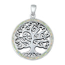 925 Sterling Silver Tree of Life Pendant With Created Opal Inlay