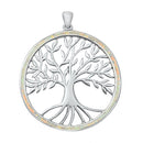 925 Sterling Silver Tree of Life Pendant With Created Opal Inlay - Extra Large