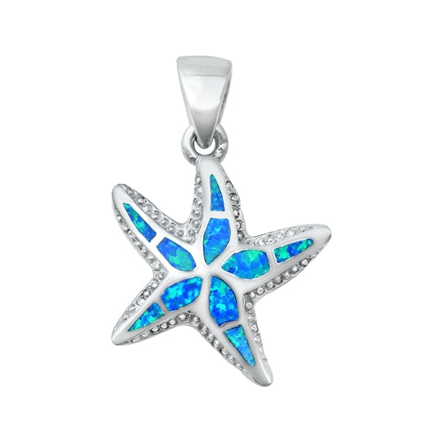 925 Sterling Silver Starfish Pendant With Created Opal Inlay