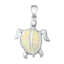 925 Sterling Silver Honu Hawaiian Sea Turtle Pendant With Created Opal Inlay