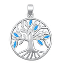 925 Sterling Silver Tree of Life Pendant With Created Opal Inlay