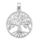 925 Sterling Silver Tree of Life Pendant With Created Opal Inlay