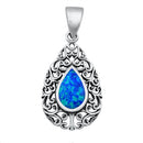925 Sterling Silver Filigree Pendant With Created Opal Inlay