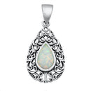 925 Sterling Silver Filigree Pendant With Created Opal Inlay