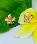 925 Sterling Silver Gold Plated Plumeria Stud Earrings - Hawaiian Earrings - Ladies Stud Earrings.  Gifts For Her.  Plumeria Earrings. Womens Stud Earrings