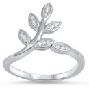 925 Sterling Silver Leaves Ring With CZ