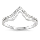 925 Sterling Silver V Shape Ring With Clear CZ
