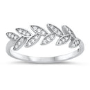 925 Sterling Silver Leaves Ring With CZ