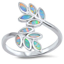 925 Sterling Silver Branch Of Leaves Ring With Opal Inlay