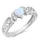 925 Sterling Silver Opal or CZ Heart Ring With Filigree Scrolled Design