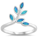 925 Sterling Silver Branch of Leaves Ring With White Opal Inlay