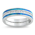 925 Silver Ring With Blue Opal Inlay & CZ