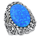 925 Sterling Silver 31mm Filigree Ring With Opal.