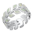 925 Sterling Silver Maile Lei Ring With Opal Inlay