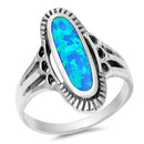 925 Sterling Silver Elongated Ring With Opal, Turquoise Or Abalone Shell