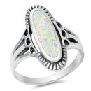 925 Sterling Silver Elongated Ring With Opal, Turquoise Or Abalone Shell