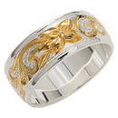 925 Sterling Silver Hand Carved Hawaiian Heirloom Scroll Ring - 8mm 2 Tones