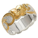 925 Sterling Silver Hand Carved Hawaiian Queen Scroll Ring - 8mm 2 Tones