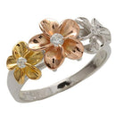 925 Sterling Silver Tri-Color Plumeria Rings