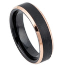 Black & Rose Gold Plated Tungsten Carbide Ring - 6mm or 8mm Beveled Edge Bands