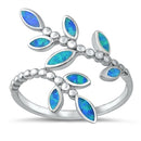 925 Sterling Silver Branch of Leaves Ring With Blue Opal Inlay
