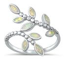 925 Sterling Silver Branch of Leaves Ring With Blue Opal Inlay