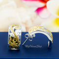 925 Sterling Silver, Gold Hawaiian Heirloom Earrings for Women. Cutout, Halfmoon, Tropical Plumeria & Scrolls Earrings. Heritage Jewelry.