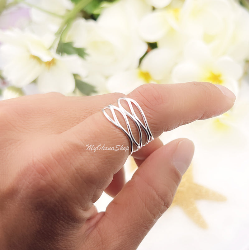 925 Sterling Silver Free Form Wire Ring.  12mm Wide Free Wrapping Wire Ring For Index, Middle, Statement or Thumb Ring. Mother's Day Ring.
