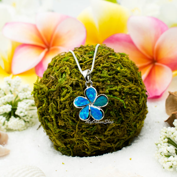 925 Sterling Silver Opal Plumeria Flower Necklace For Women, Girls