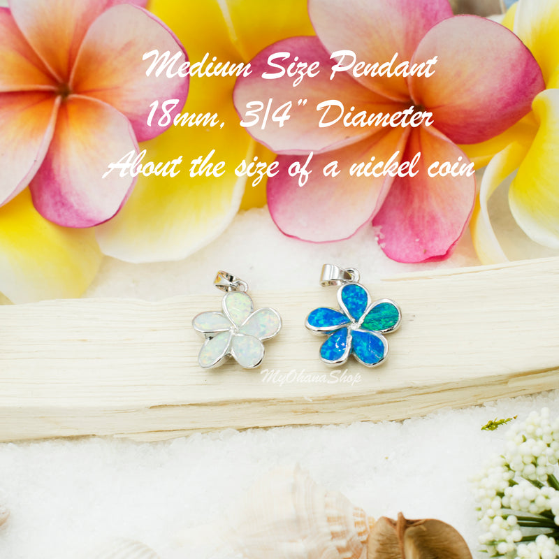 925 Sterling Silver Opal Plumeria Flower Necklace For Women, Girls.  Hawaiian Flower, Tropical Floral Necklace.  Bridesmaid Necklaces Gifts.