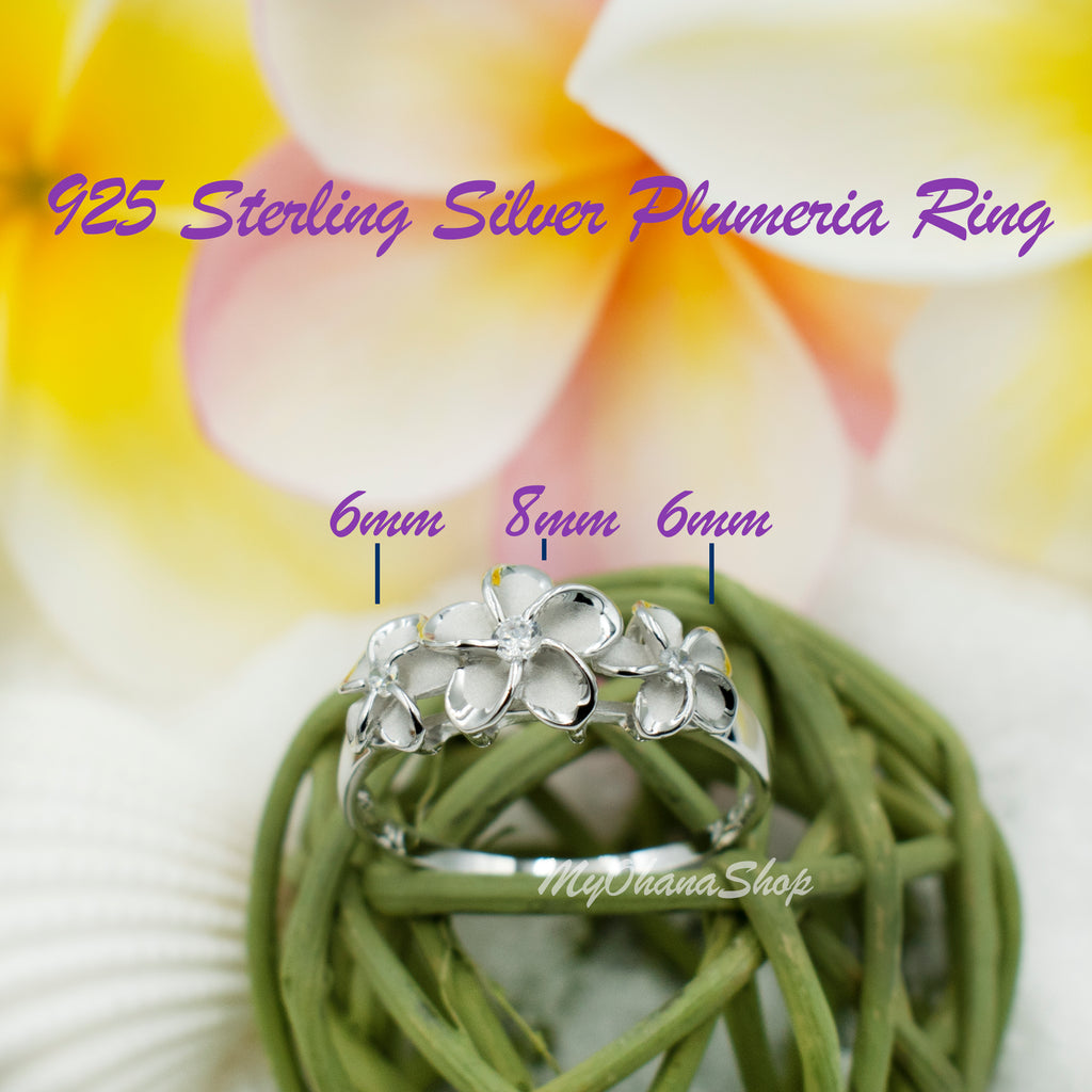STERLING SILVER 925 HAWAIIAN SINGLE PLUMERIA FLOWER RING 15MM CZ RHODIUM STERLING SILVER 925 HAWAIIAN SINGLE PLUMERIA FLOWER RING 15MM CZ RHODIUM