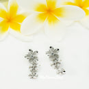 925 Sterling Silver Plumeria Drop, Post Earrings For Women. Gradual 8-10-12mm Three Flower, Hawaiian Stud Earrings With Post and Pushback.