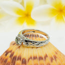 925 Sterling Silver 1 Carat Moissanite Hawaiian Wedding Ring for Women. 8mm Tapered Hand Carved Plumeria Aloha Engagement Ring For Her.