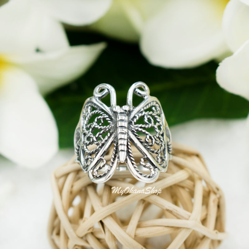 Fearless Flutter Silver Butterfly Ring Paparazzi Lop Butterfly