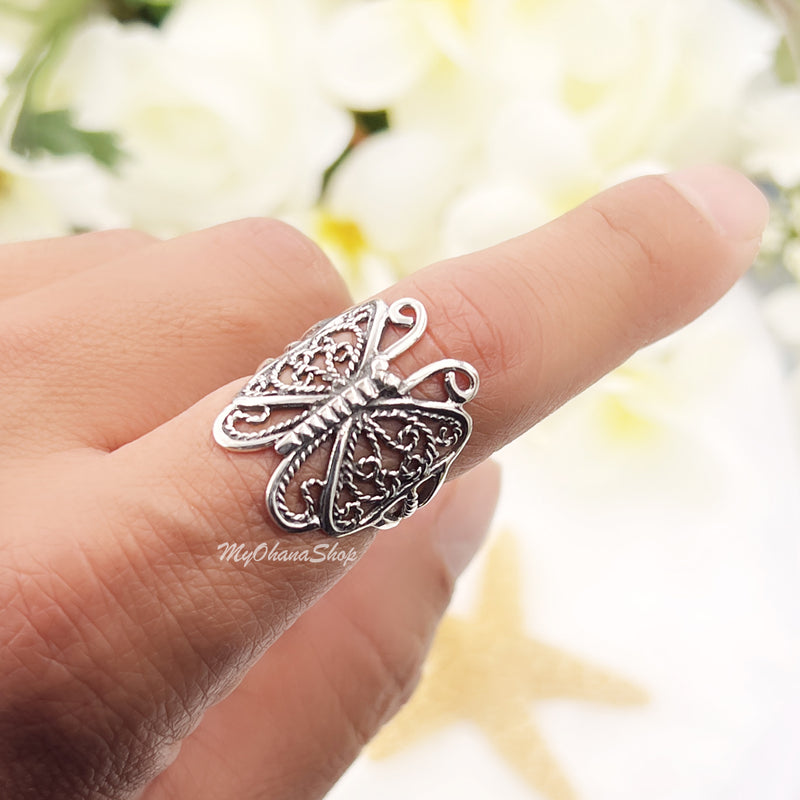925 Sterling Silver Large Butterfly Ring For Women, 25mm,