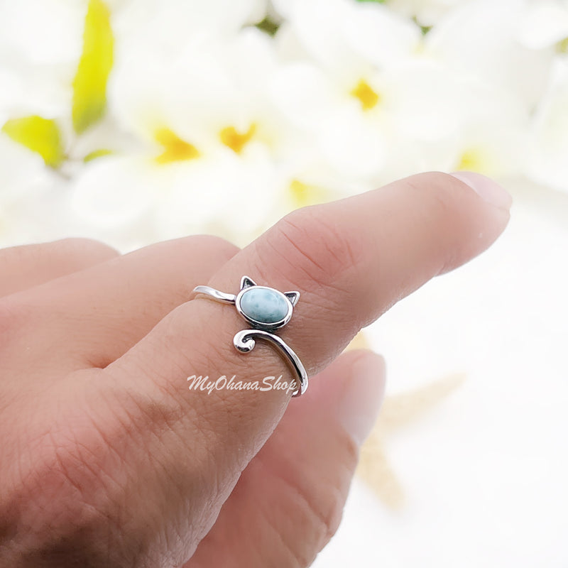 925 Sterling Silver Cat With Genuine Gemstones Ring For Women and Children.  12mm (1/2") Wide Kitty Cat Ring For Pinky, Ring Finger, Middle, Index or Thumb.