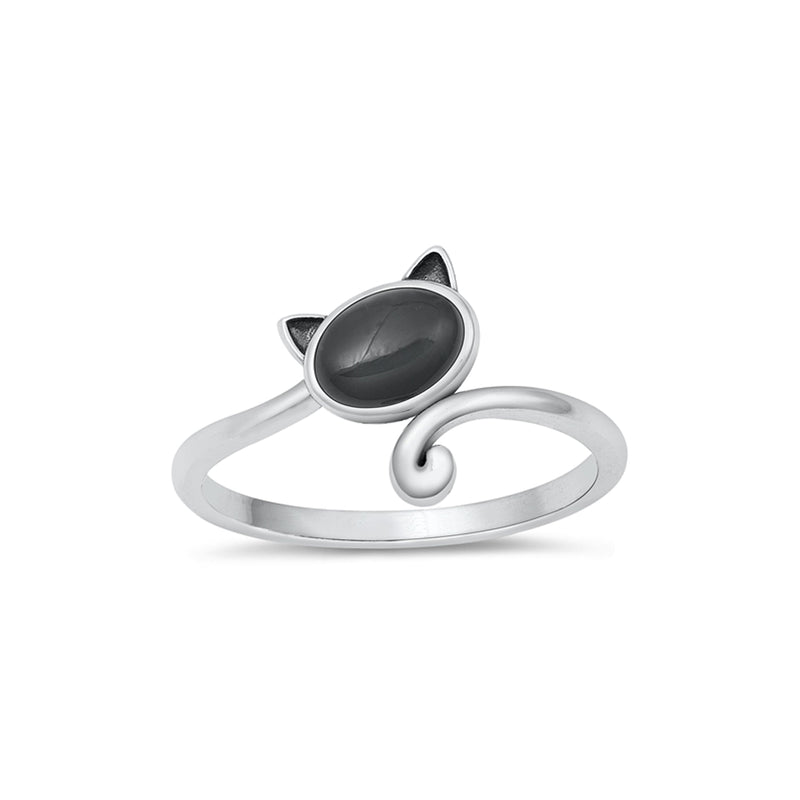 925 Sterling Silver Cat With Genuine Gemstones Ring For Women and Children.  12mm (1/2") Wide Kitty Cat Ring For Pinky, Ring Finger, Middle, Index or Thumb.