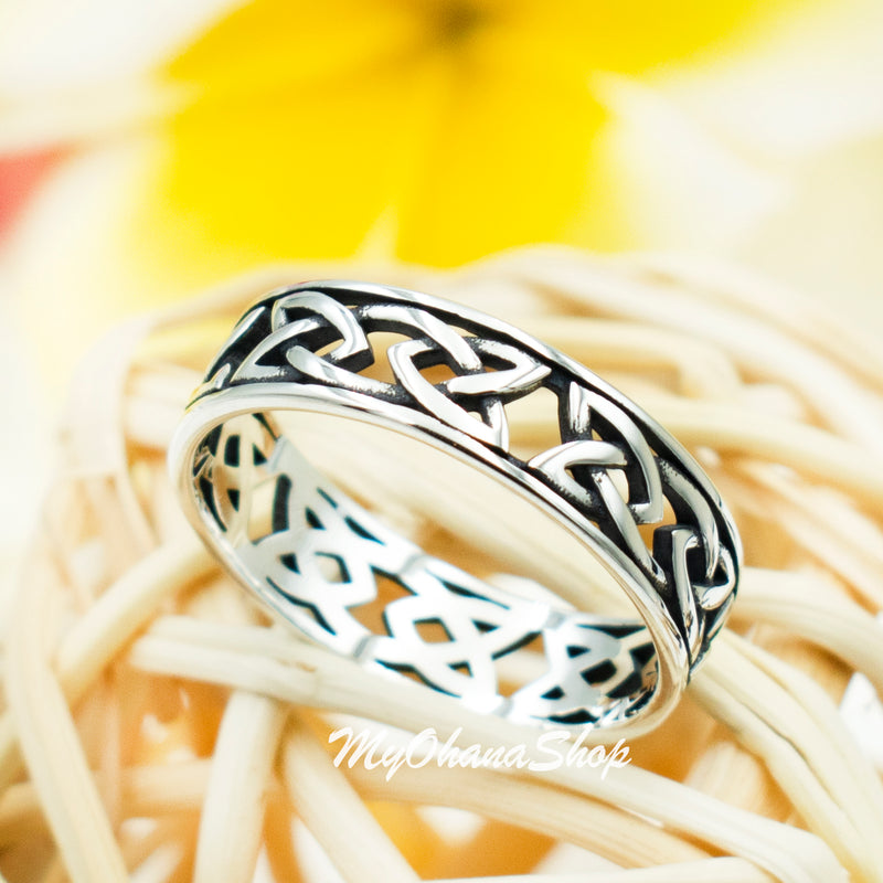 925 Sterling Silver Celtic Knot Ring For Men 6mm Cutout