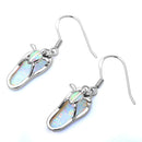 925 Sterling Silver Hawaiian Slippers & Sea Turtles Dangling Earrings For Women. Blue or White Opal Inlay Hawaiian Island Style Jewelry.