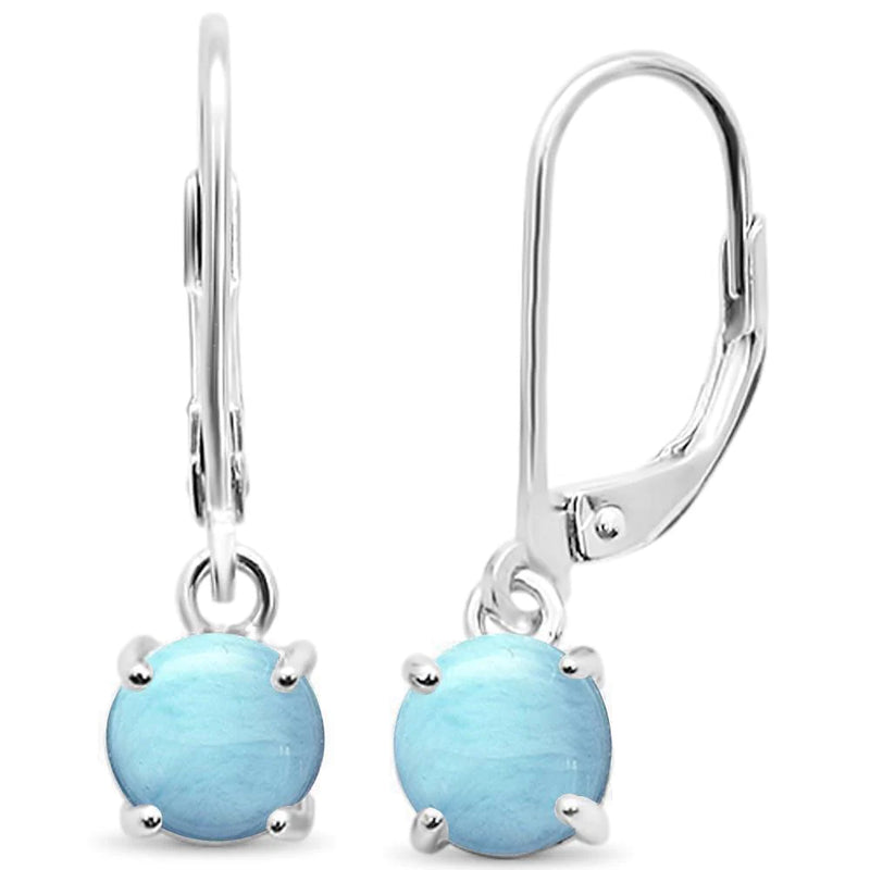 925 Sterling Silver Larimar Dangling Earrings for Women. 9mm Round Genuine Blue Larimar Earrings With French Lever Backs.