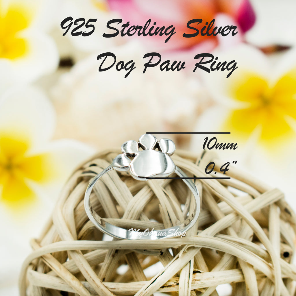 Sac Silver .925 Sterling Silver Paw Print Heart Dog Ring – Unisex Band Sizes 4-10