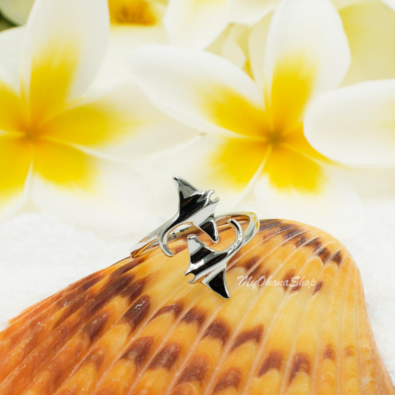 925 Sterling Silver Stingray, Manta Rays Ring For Boys, Girls & Women.  Adjustable, Versatile Sea Life Ring for Any Finger. Thumb Ring.