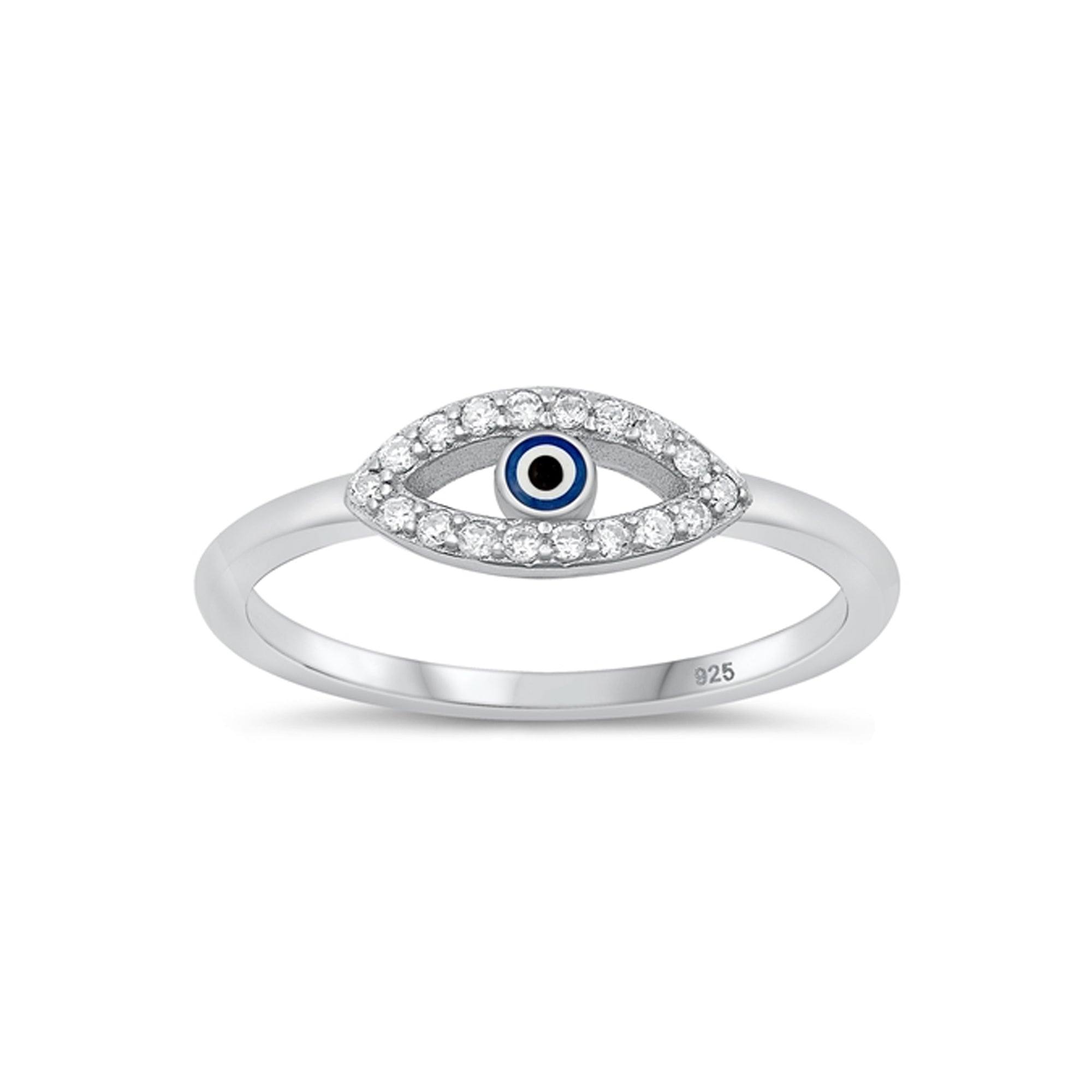 925 Sterling Silver Evil Eye Ring with Cubic Zirconia