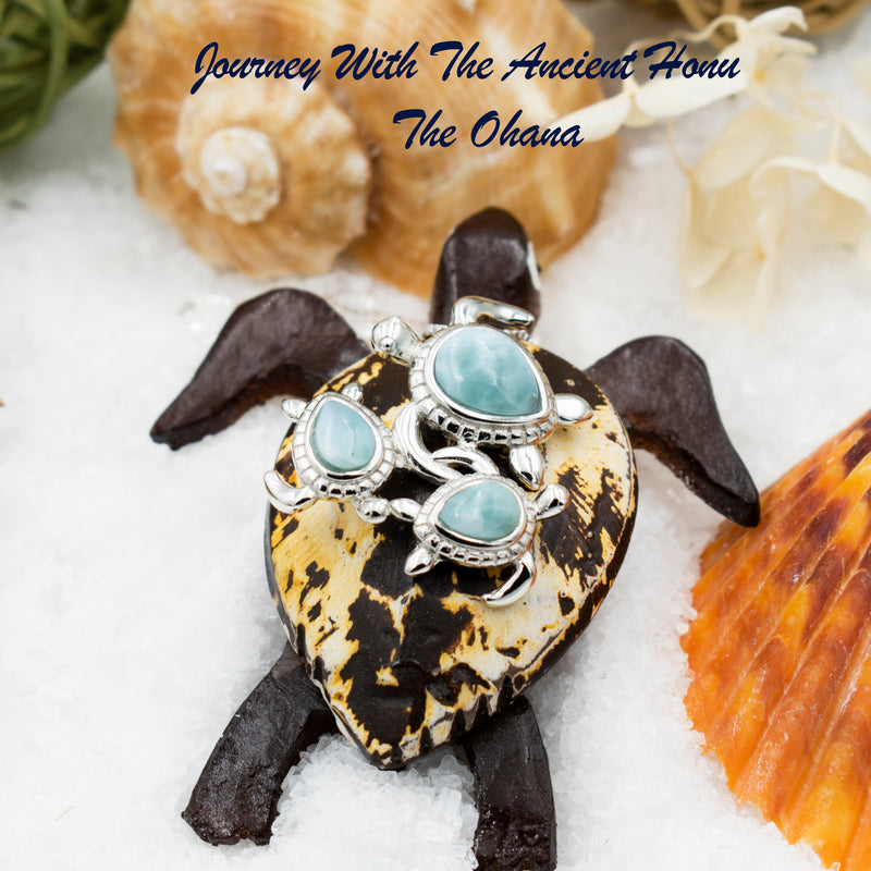 Sterling Silver Sea Turtles Genuine Larimar Hawaiian